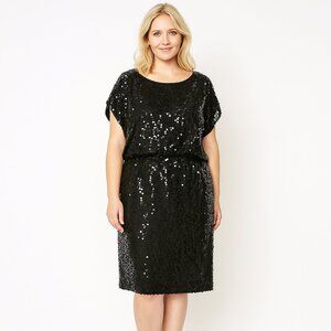 2/$30 DKNY Sequin Blouson Cocktail Dress No Belt Black 1X #A0622 TRB3
